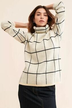 Anthropologie Callahan Celina Knit Turtleneck ivory Grid turtleneck sweater Med